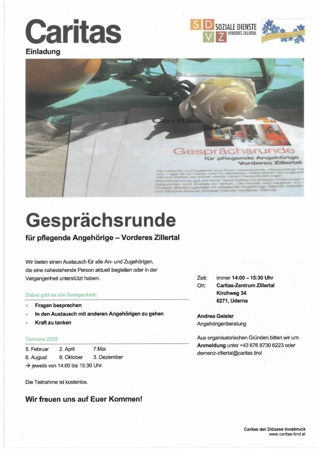 Gesprächsrunden für pflegende Angehörige