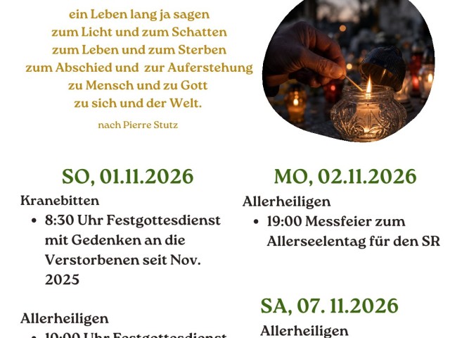 Allerheiligen und Allerseelen im Seelsorgeraum